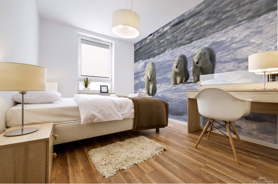 Polar Bear Mother and Cubs Mural print